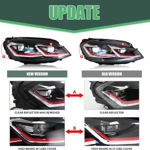letsdate Projector Headlights For Golf7 MK7 Halogen TDI TSI GTD GTI Only 2015-2017, Red Line style(Let us Know if you need 10-hole to 14-hole adapters)
