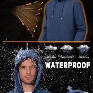UIQUR Chaqueta impermeable para hombre, rompevientos, ciclismo, correr, senderismo, golf, viajes, capucha, ligera, plegable