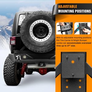 Nilight Rear Bumper & Spare Tire Rack & Hitch Receiver w/2 LED Lights Compatible for 2007-2018 Wrangler JK for 2007-2018 Wrangler JK & Unlimited