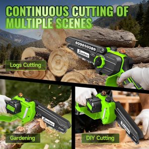 Mini Motosierra Inalámbrica de 6 Pulgadas, Motosierra Eléctrica con 2 Baterías, Motosierra de Mano Alimentada por Batería con Engrasador Automático, Herramienta de Jardinería para Corte de Madera