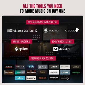 Akai Professional MPK Mini IV USB-C MIDI Controlador de teclado para principiantes y productores - Almohadillas de batería MPC, perillas de 360°, ruedas de paso y mod, software de producción, paquete de sonido de instrumentos nativos, gris