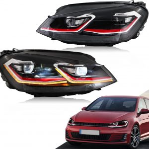 letsdate Projector Headlights For Golf7 MK7 Halogen TDI TSI GTD GTI Only 2015-2017, Red Line style(Let us Know if you need 10-hole to 14-hole adapters)