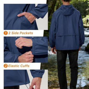 UIQUR Chaqueta impermeable para hombre, rompevientos, ciclismo, correr, senderismo, golf, viajes, capucha, ligera, plegable
