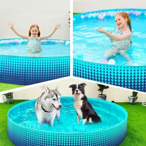 Jasonwell Foldable Dog Kiddie Pool - Hard Plastic Kids Paddling Pool Toddler Baby Swimming Pools for Backyard Collapsible Whelping Box Pet Doggie Cats Wading Pools Bathtub for Puppy Large Dogs 40In,G