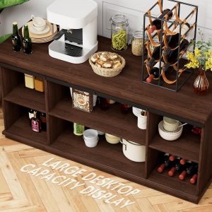 Shahoo Aparador de estilo rústico para bufé, almacenamiento de barra de café con puertas corredizas de granero, estante para el comedor del hogar, color espresso