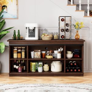 Shahoo Aparador de estilo rústico para bufé, almacenamiento de barra de café con puertas corredizas de granero, estante para el comedor del hogar, color espresso