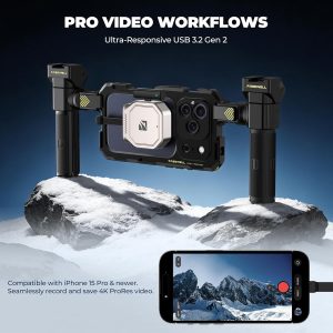 Freewell Pro SSD Link - Soporta M.2 2230 NVMe hasta 8 TB, 10Gbps USB-C, refrigeración activa, puerto de audio, carga PD de 100 W para iPhone 15 Pro y superior, Samsung S25 Ultra, grabación externa ProRes.