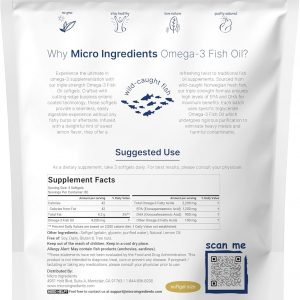 Micro Ingredients Triple Strength Omega 3 Fish Oil Supplements 4200mg Per Serving, 240 Softgels – Lemon Flavored – Burpless | EPA 1200mg + DHA 900mg | Deep Sea Fish