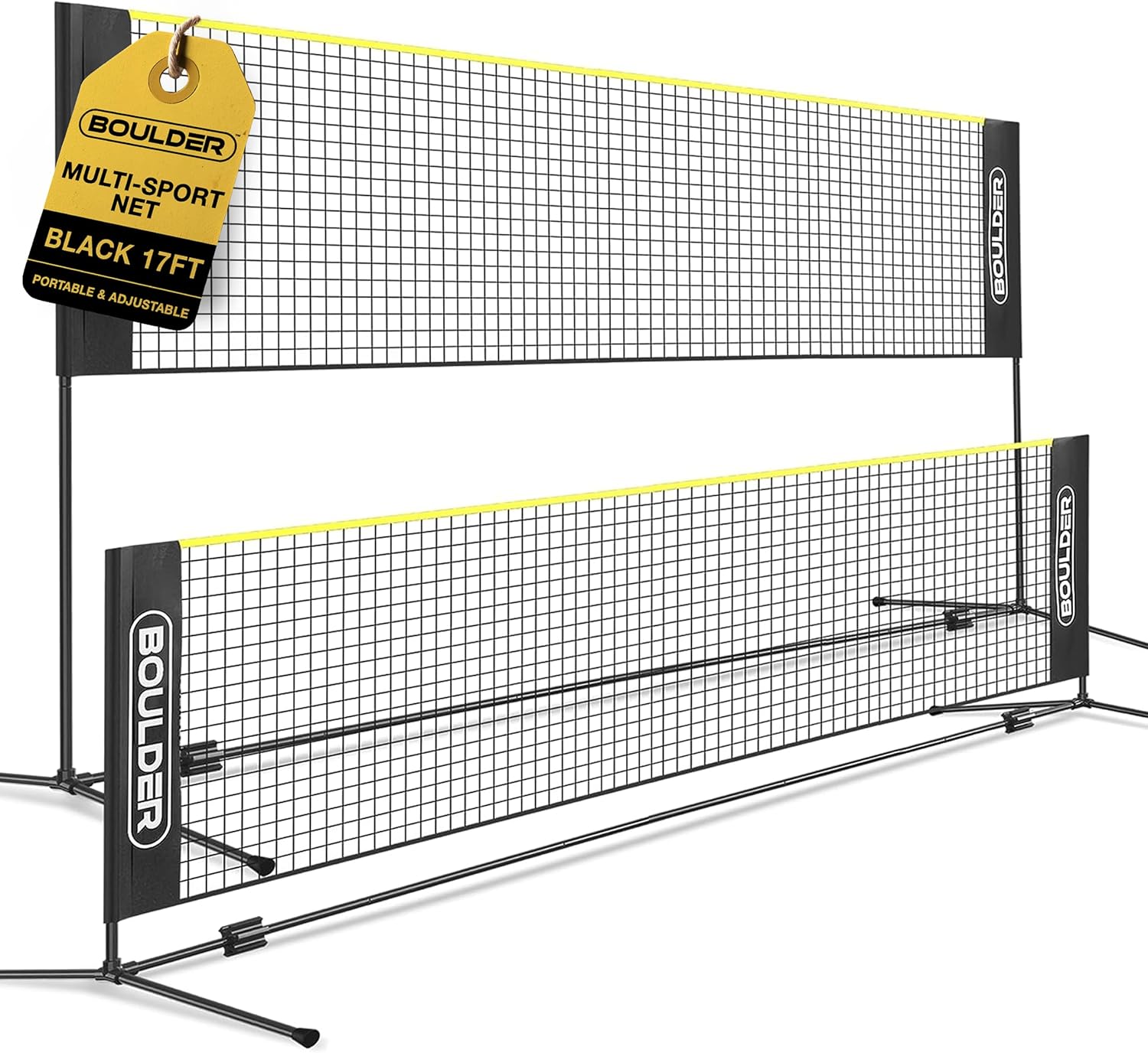 Boulder Portable Badminton Pickleball Net - Foldable/Extendable Poles for Multiple Sports Heights (UP to 5 ft) - Ideal for Tennis, Pickleball, Soccer Tennis - Easy Setup