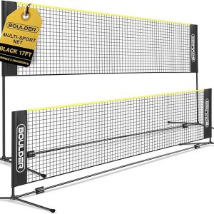 Boulder Portable Badminton Pickleball Net - Foldable/Extendable Poles for Multiple Sports Heights (UP to 5 ft) - Ideal for Tennis, Pickleball, Soccer Tennis - Easy Setup