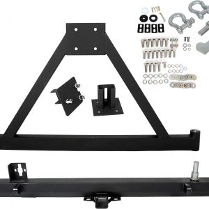 KUAFU Rear Bumper W/Tire Carrier Compatible with 1987-1996 Jeep Wrangler YJ 1997-2006 TJ 2003-2006 LJ w/D-Rings 2 packages