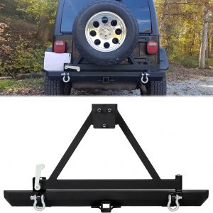KUAFU Rear Bumper W/Tire Carrier Compatible with 1987-1996 Jeep Wrangler YJ 1997-2006 TJ 2003-2006 LJ w/D-Rings 2 packages
