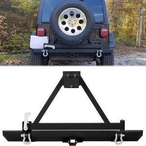 KUAFU Rear Bumper W/Tire Carrier Compatible with 1987-1996 Jeep Wrangler YJ 1997-2006 TJ 2003-2006 LJ w/D-Rings 2 packages