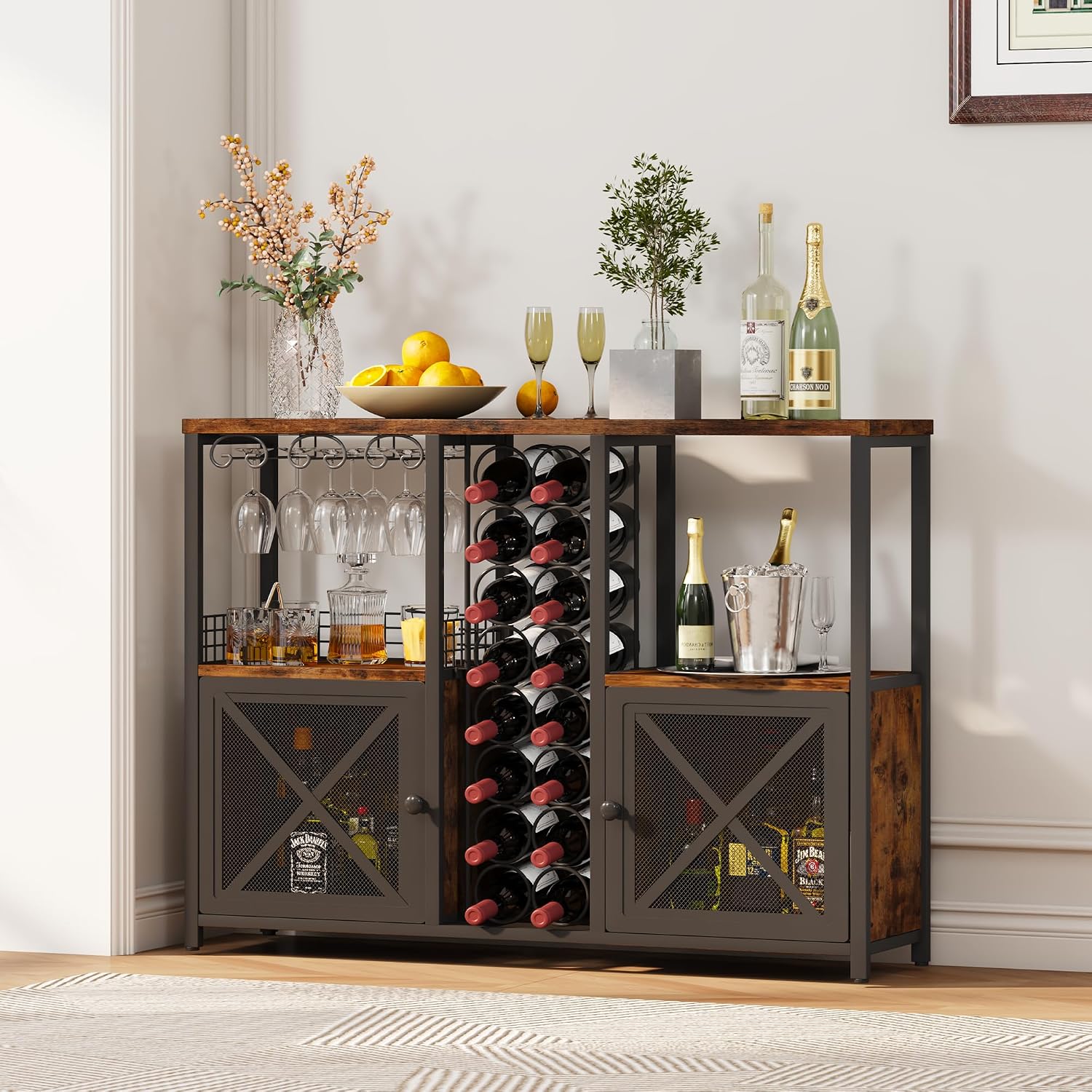 Homeiju Mini Bares para el Hogar, Gabinete de Bar de Café de Madera, Gabinete Moderno de Licores para Licores y Copas, Gabinete de Vino Buffet Estilo Granja con Aparador de Almacenamiento para Hogar