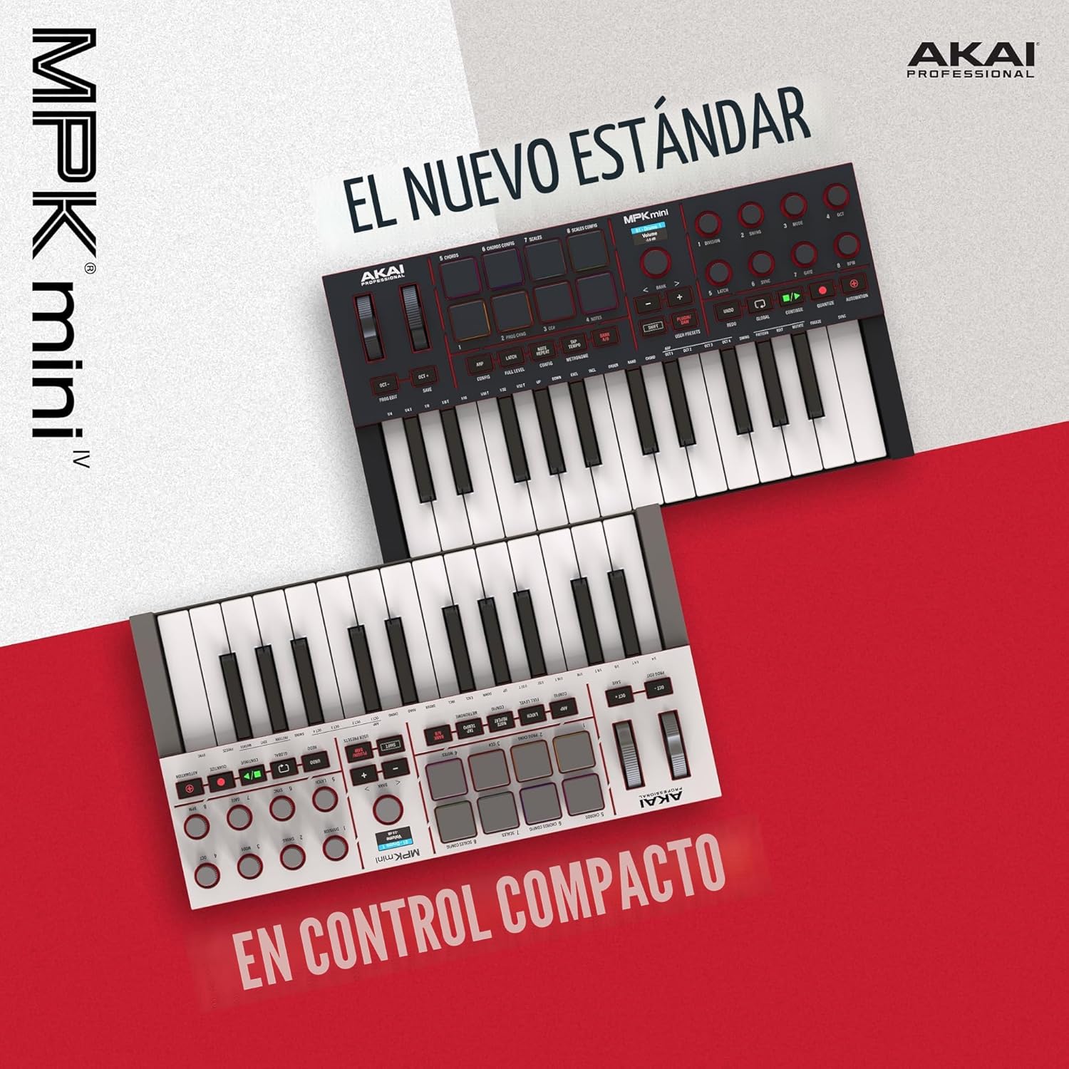 Akai Professional MPK Mini IV USB-C MIDI Controlador de teclado para principiantes y productores - Almohadillas de batería MPC, perillas de 360°, ruedas de paso y mod, software de producción, paquete de sonido de instrumentos nativos, gris