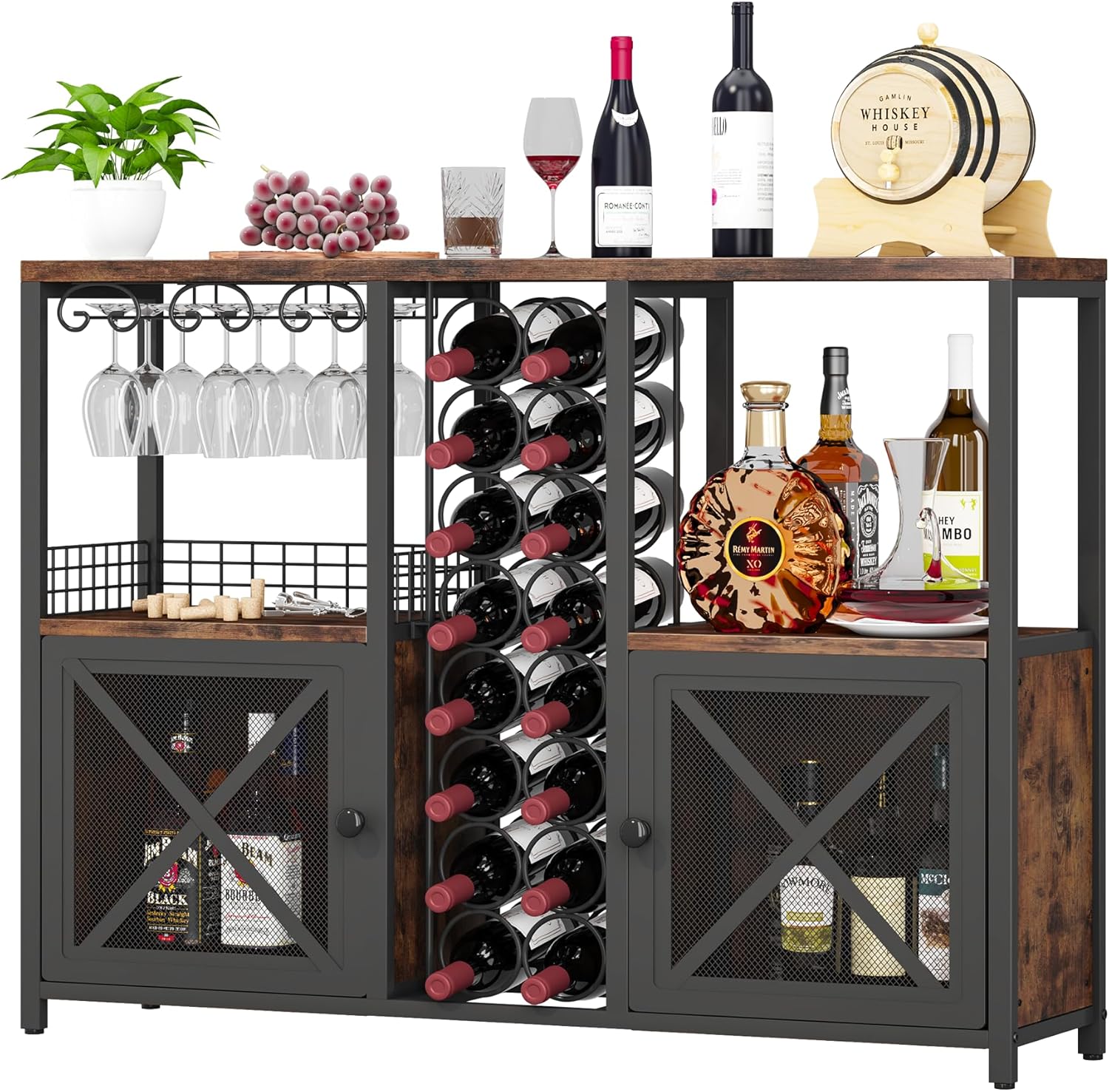 Homeiju Mini Bares para el Hogar, Gabinete de Bar de Café de Madera, Gabinete Moderno de Licores para Licores y Copas, Gabinete de Vino Buffet Estilo Granja con Aparador de Almacenamiento para Hogar