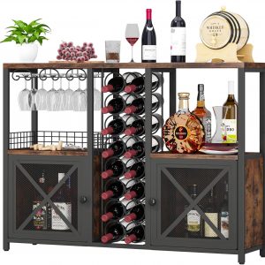 Homeiju Mini Bars for Home, Wooden Coffee Bar Cabinet, Modern Liquor Cabinet for Liquor and Glasses, Farmhouse Buffet Wine Cabinet with Storage Sideboard for Home Kitchen Dining Room