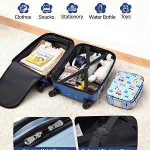 VEVOR Juego de equipaje para niños, 5 piezas, maleta con ruedas rígidas de 18 pulgadas con mochila y almohada en forma de U, juego de equipaje de mano para niños, regalo de cumpleaños de vacaciones para niñas y niños, aprobado por aerolíneas