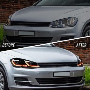 letsdate Projector Headlights For Golf7 MK7 Halogen TDI TSI GTD GTI Only 2015-2017, Red Line style(Let us Know if you need 10-hole to 14-hole adapters)
