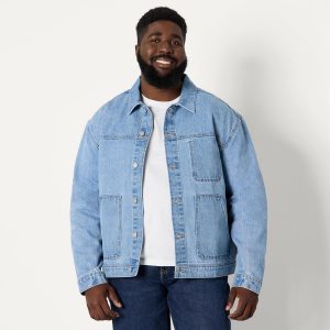 Amazon Essentials Men's Rigid Denim Relaxed-Fit Utility Jacket with Pockets
