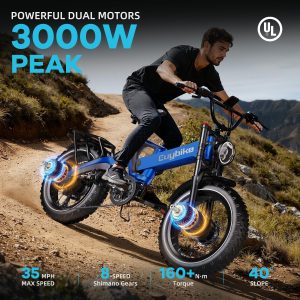 EUYBIKE 3000W/2000W Peak Motor Foldable Electric Bike for Adults, 35MPH 120+Miles, 48V/52V 30Ah/35Ah E Bike, 20" Fat Tire All-Terrain Ebike, Hydraulic Brake, 8-Speed, Magnesium Alloy, Full Suspension