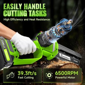 Mini Motosierra Inalámbrica de 6 Pulgadas, Motosierra Eléctrica con 2 Baterías, Motosierra de Mano Alimentada por Batería con Engrasador Automático, Herramienta de Jardinería para Corte de Madera