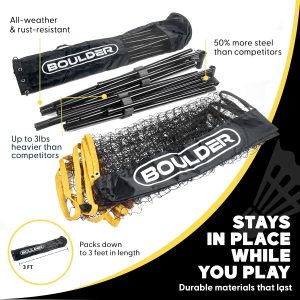 Boulder Portable Badminton Pickleball Net - Foldable/Extendable Poles for Multiple Sports Heights (UP to 5 ft) - Ideal for Tennis, Pickleball, Soccer Tennis - Easy Setup