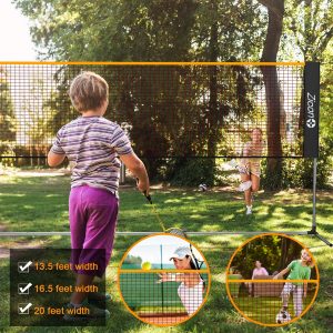 Portable Tennis Net,Stainless Steel Poles Badminton Net Set Adjustable Height Nylon Net with Carry Bag, for Kids Volleyball, Pickleball,Soccer, Indoor, Outdoor Court, Backyard, Beach, Driveway