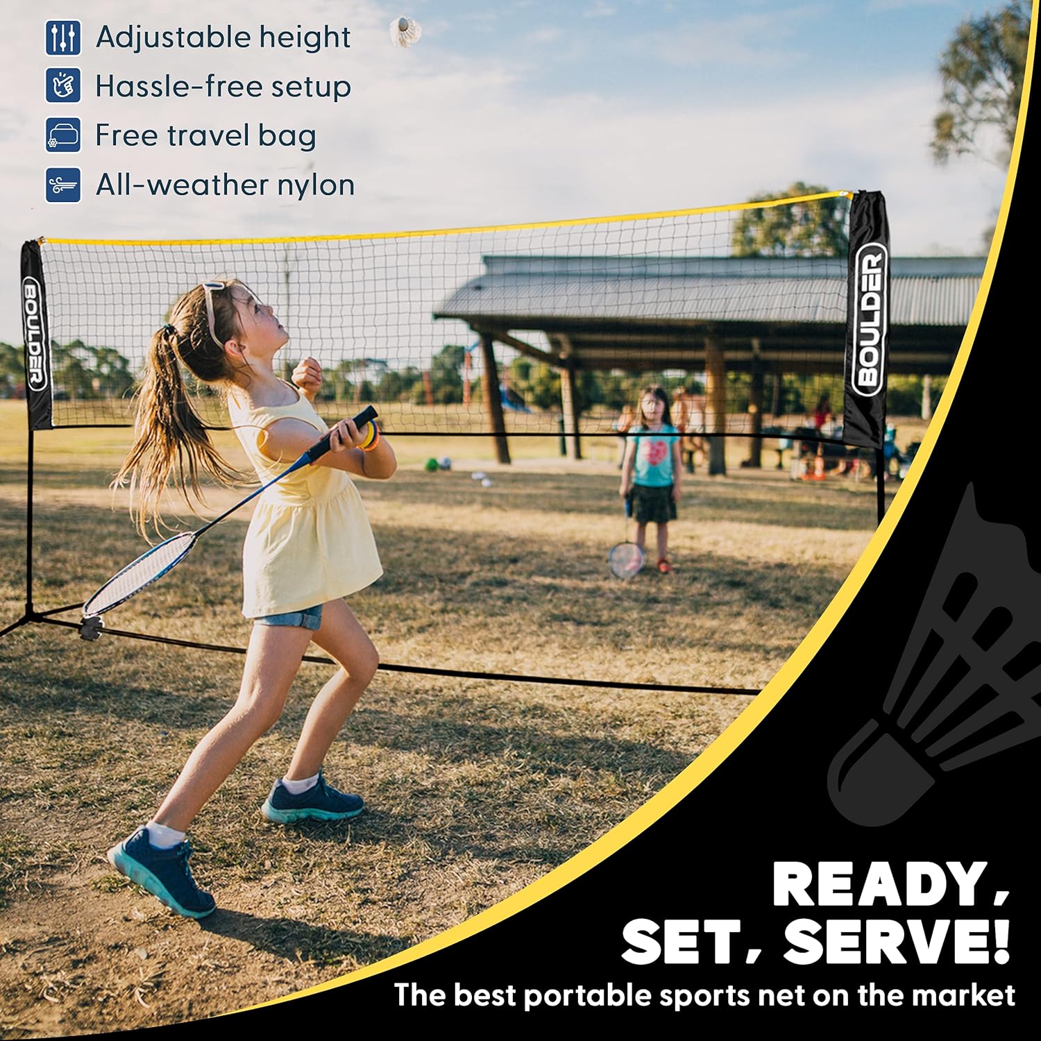 Boulder Portable Badminton Pickleball Net - Foldable/Extendable Poles for Multiple Sports Heights (UP to 5 ft) - Ideal for Tennis, Pickleball, Soccer Tennis - Easy Setup