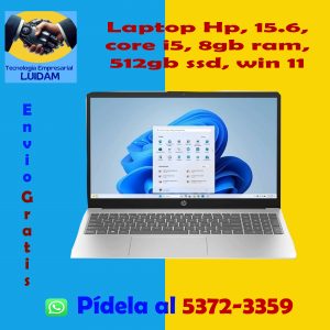 Laptop HP 15 15.6" Intel Core Ultra 5, 8GB RAM 512GB SSD Intel, W11 Home Plateada Teclado Inglés