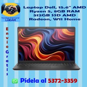 Laptop Dell, 15.6" AMD Ryzen 5, 8GB RAM 512GB SSD AMD, W11 Home Plateada Teclado Español