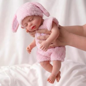 BABESIDE Lucy 16 Inch Silicone Baby Doll, Weight 4.9 Lb Reborn Baby Dolls Silicone Full Body, Realistic Sleeping Newborn Lifelike Baby Doll in Pink Bunny Outfit, Gift for Girls Ages 3+