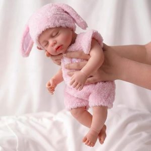 BABESIDE Lucy 16 Inch Silicone Baby Doll, Weight 4.9 Lb Reborn Baby Dolls Silicone Full Body, Realistic Sleeping Newborn Lifelike Baby Doll in Pink Bunny Outfit, Gift for Girls Ages 3+