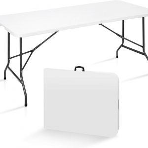 SUPER DEAL 6FT Folding Table for Indoor Outdoor, Portable Heavy Duty Fold-in-Half Plastic Dining Picnic Party Camping Table with Carrying Handle