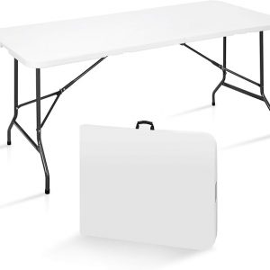 SUPER DEAL 6FT Folding Table for Indoor Outdoor, Portable Heavy Duty Fold-in-Half Plastic Dining Picnic Party Camping Table with Carrying Handle