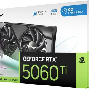 PNY NVIDIA GeForce RTX™ 5060 Ti OC Dual Fan, Graphics Card (8GB GDDR7, 128-bit, Boost Speed: 2692 MHz, SFF-Ready, PCIe® 5.0, HDMI®/DP 2.1, 2-Slot, NVIDIA Blackwell Architecture, DLSS 4)