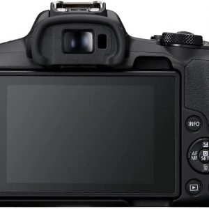 Canon Cámara sin espejo EOS R50 con lente de 0.709-1.772 in, APS-C de 24.2 MP, video 4K, doble píxel CMOS AF II, pantalla de ángulo variable, Wi-Fi, Bluetooth + tarjeta SD de 64 GB, bolsa de hombro, kit de 3 filtros, garantía de 1 año