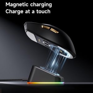 Hyekit MCHOSE K7 Ultra Wireless Esports - Mouse para juegos con base de carga magnética, sensor óptico PAW3950, sondeo dual de 8K, 42K DPI, 2.08 oz ligero, 5 botones programables, batería de 130 horas (negro)