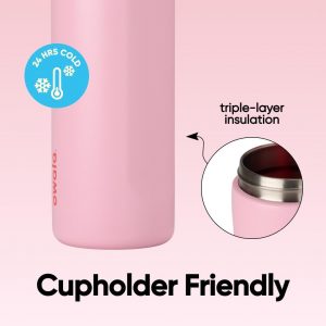 Botella de agua aislada de acero inoxidable Owala FreeSip con pajita para deportes y viajes, botella de agua deportiva sin BPA, 24 oz, rosa, pastel de comida de ángel