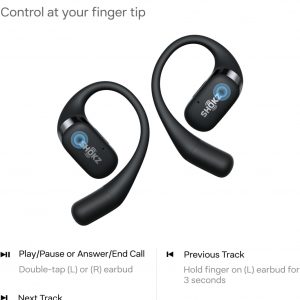 SHOKZ OpenFit-Open-Ear True Wireless Bluetooth Headphones with Microphone,Earbuds with Earhooks,Sweat Resistant,Fast Charging,28HRS Playtime,Compatible with iPhone&Android,Black,Bluetooth5.2