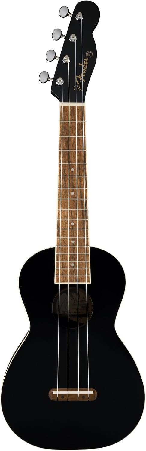 Fender Monterey Concert Ukulele - Black Bundle with Gig Bag, Tuner, and Austin Bazaar Instructional DVD