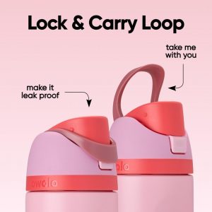 Botella de agua aislada de acero inoxidable Owala FreeSip con pajita para deportes y viajes, botella de agua deportiva sin BPA, 24 oz, rosa, pastel de comida de ángel