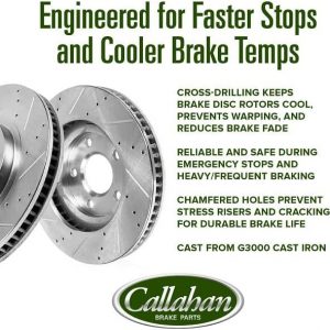 Callahan Brake Parts Front and Rear Brake Kit For BMW X5 2007-10 - Drilled & Slotted Disc Rotors with Ceramic Brake Pads + Sensors, EBYK034998