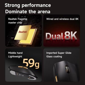 Hyekit MCHOSE K7 Ultra Wireless Esports - Mouse para juegos con base de carga magnética, sensor óptico PAW3950, sondeo dual de 8K, 42K DPI, 2.08 oz ligero, 5 botones programables, batería de 130 horas (negro)