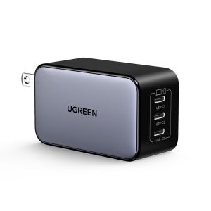 UGREEN Nexode 65W GaN Cargador de Pared USB C, Adaptador de Energía Rápida de 3 Puertos Tipo-C Compatible con iPhone Serie 17/16/15, Galaxy S25/S24, Pixel 10/9, MacBook Pro/Air, iPad Pro/Air, Steam