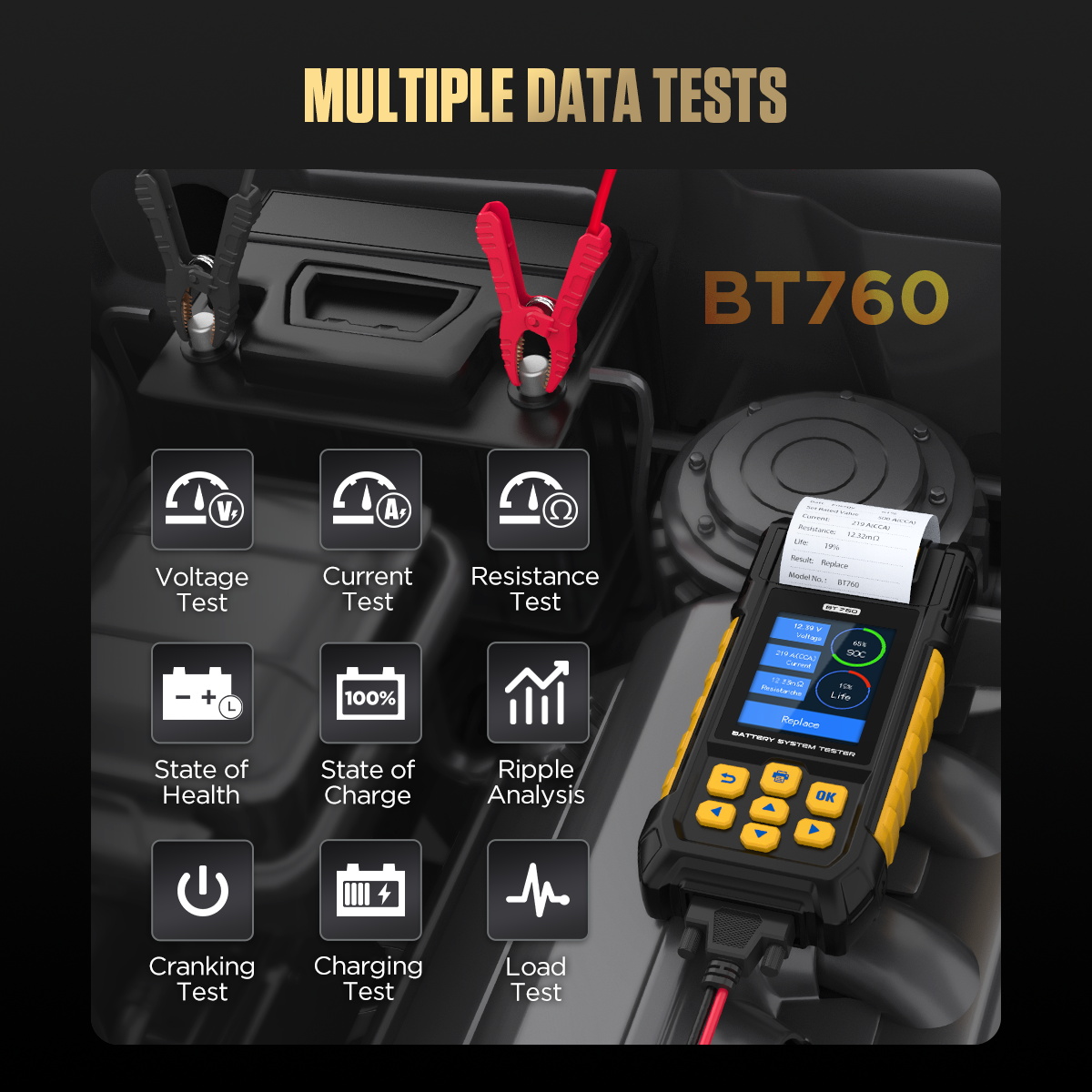 Probador de carga de baterías AUTOOL BT760 con impresora
