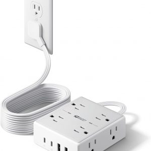 10Ft Extension Cord with Multiple Outlets, Flat Plug Surge Protector Power Strip 10 Ft Long Cord, 8 Outlets & 4 USB Ports (2 USB C), Desk Charging Station for Home Office, College Dorm Room Essentials
