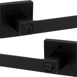 Kwikset Singapore Entry Door Handle with Lock and Key, Secure Keyed Reversible Lever Exterior, For Front Entrance and Bedrooms, Matte Black, Pick Resistant Smartkey Rekey Security and Microban