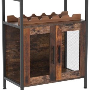 X-cosrack Armario para bar de vinos con estante desmontable para vinos, barra de café con soporte para vidrio, aparador pequeño y gabinete de buffet con puerta de malla, marrón rústico (patente