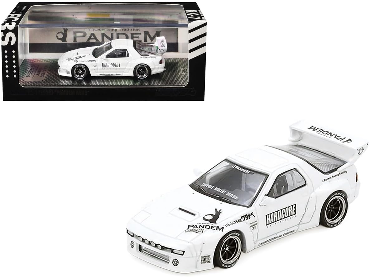 Diecast Model Car Compatible with Inno64 Mazda RX-7 FC3S Pandem Aero Widebody White 1/64 IN64-RX7FCP-WHI1